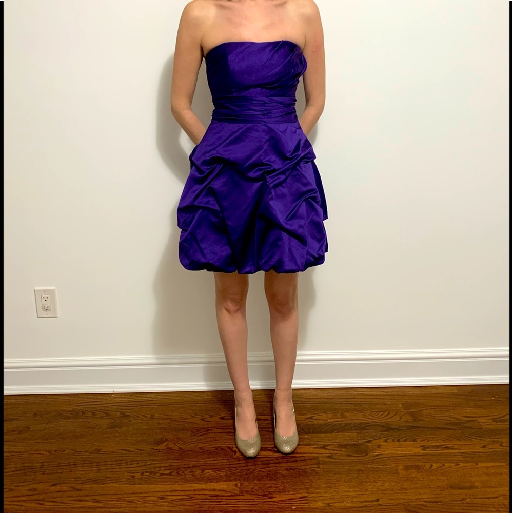David’s Bridal Purple Strapless Short PickUp Dress